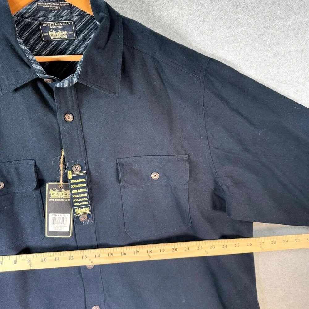 Levi's Overcoat Men's 2XL Navy Blue‎ Collared Long Sleeve Flap Pockets Button-Up